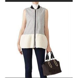 NWT MARISSA Webb Grey‎ Leslie Vest two tones faux fur Women's Sz M Wool  Zipper